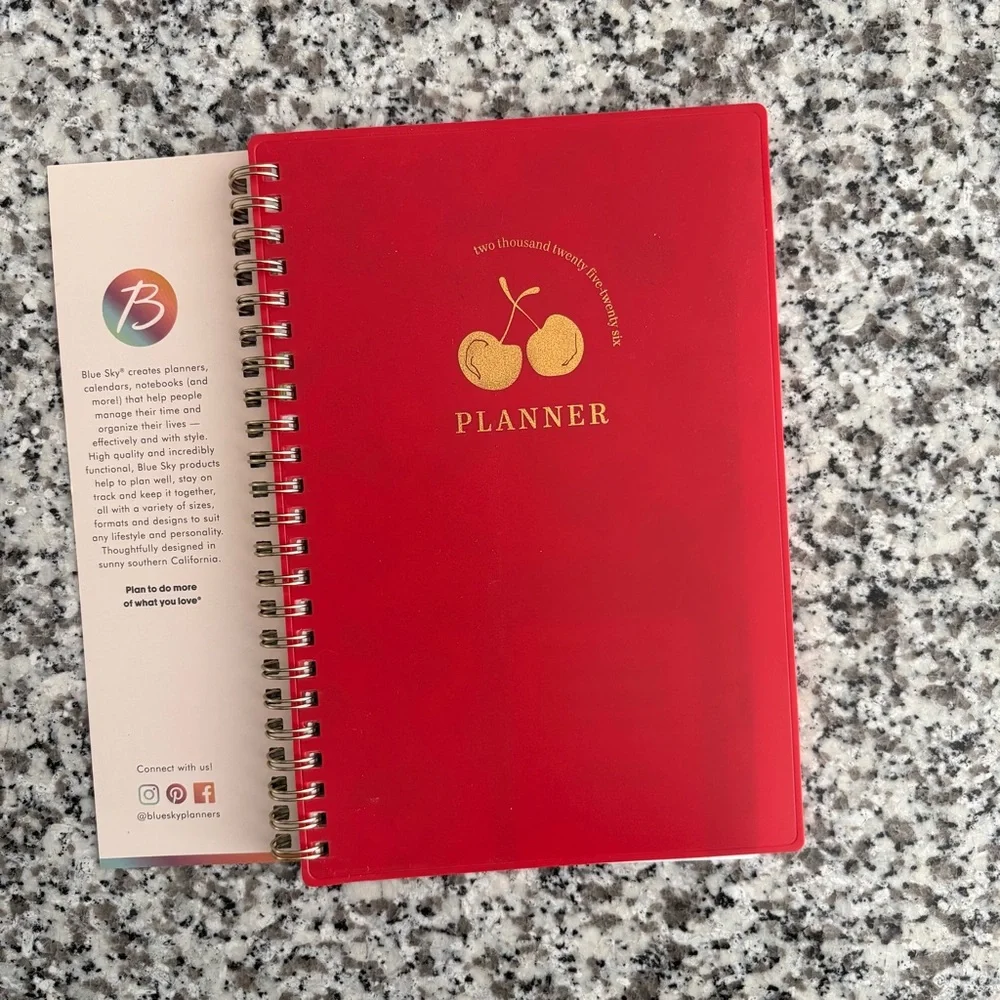 Blue Sky—Cherries Weekly/Monthly Planning Calendar (July 2025-June 2026)
